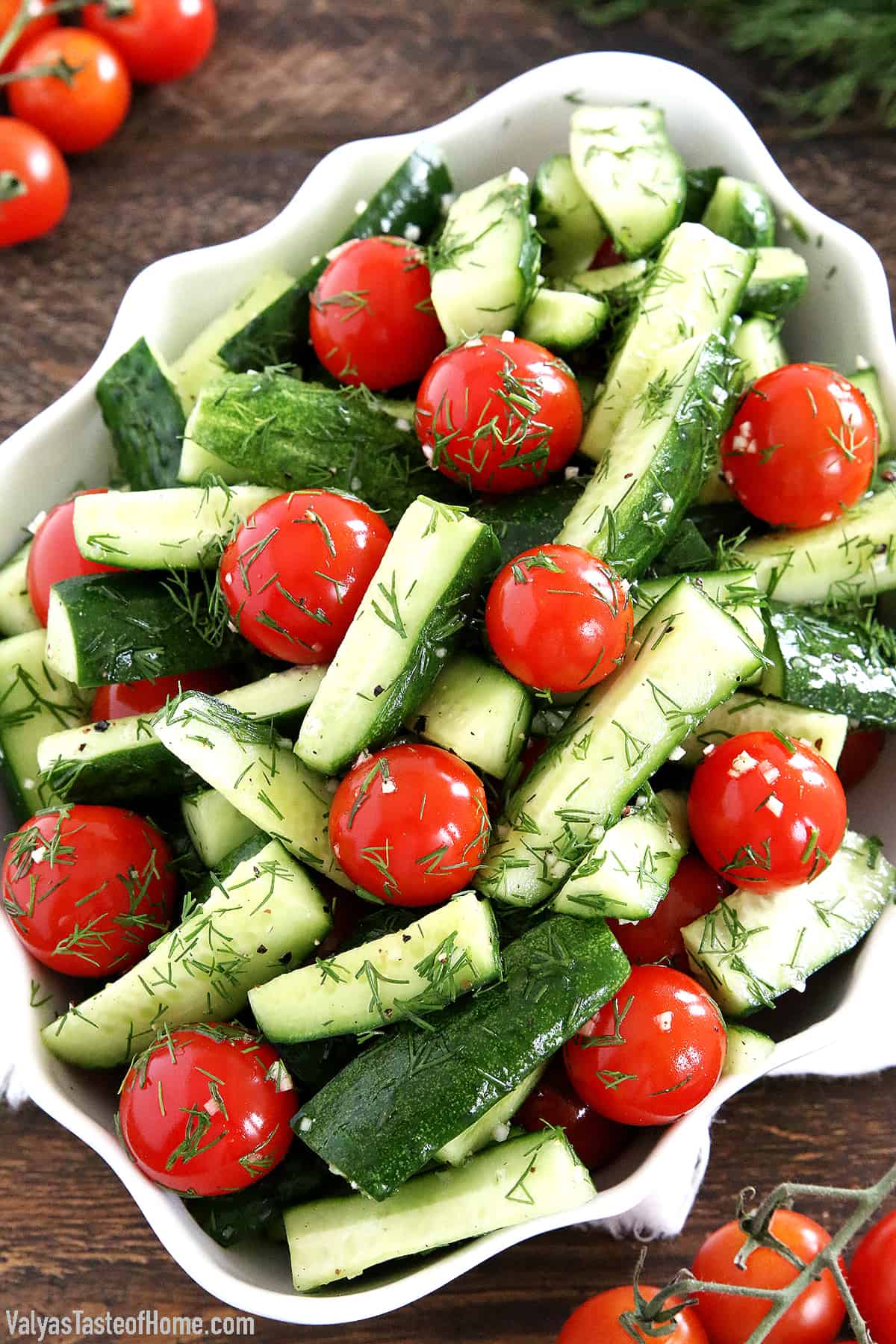 This Easy Cucumber and Tomato Salad is super simple, naturally delicious, and needs no extra seasonings or dressings.