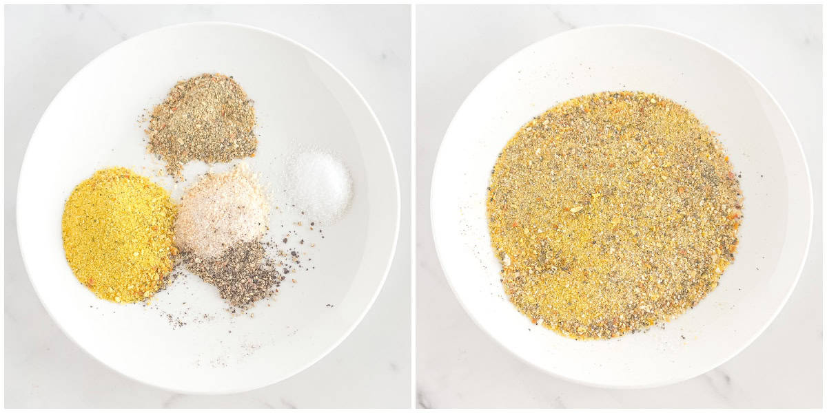 While the steaks are draining, prepare your seasonings. Mix all the seasonings on a plate.