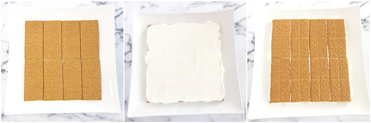 It’s so easy to assemble that you don’t even need parchment paper to line a cake pan. All you need is a serving plate or cake stand.