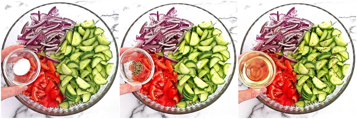 This classic Ukrainian Cucumber, Tomato, and Onion Salad Recipe continue to make our most frequent and favorite list. To really see why you simply must taste it! This refreshing goodness is created from fresh homegrown most beloved produce; cucumber, tomato, and onion. We have it most frequently during the summertime not only because these particular veggies grow in abundance but incredibly quick and so simple to produce.