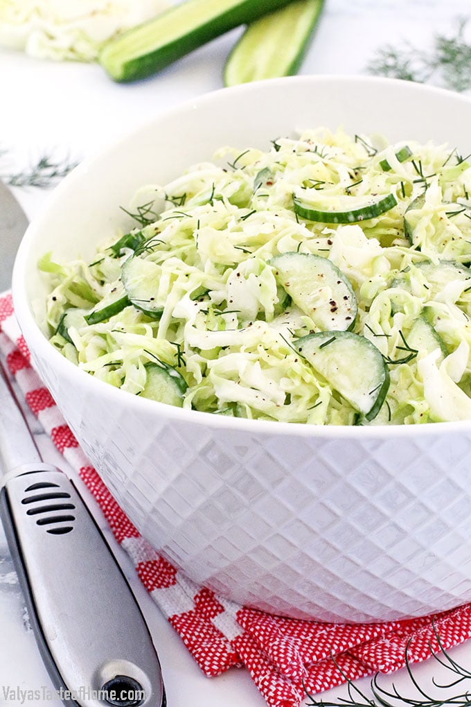 This cabbage cucumber salad is a hit on practically any occasion and is even one of my kids' favorites.
