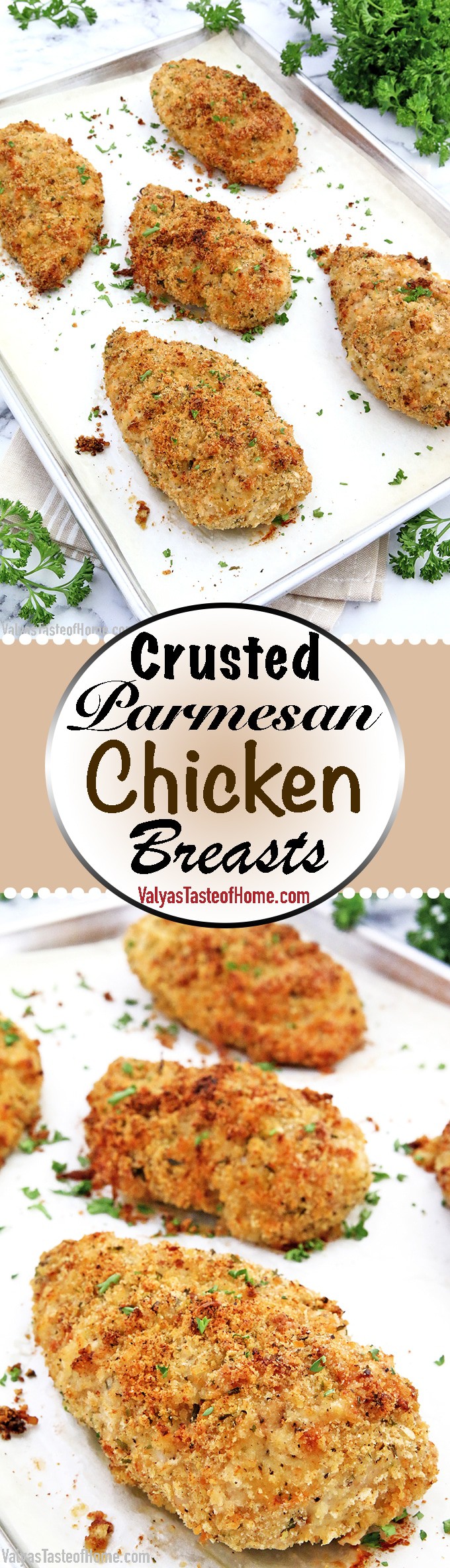 This tasty make-ahead meal is so easy to prepare, it will come to your rescue in the busiest of days. Not only this Crusted Parmesan Chicken Breasts recipe truly makes dinner time easy but must also be delicious, especially for my picky eaters. #bakedchickenbreast #breadedchickenbreast #easydinnerrecipe #kidfavorite