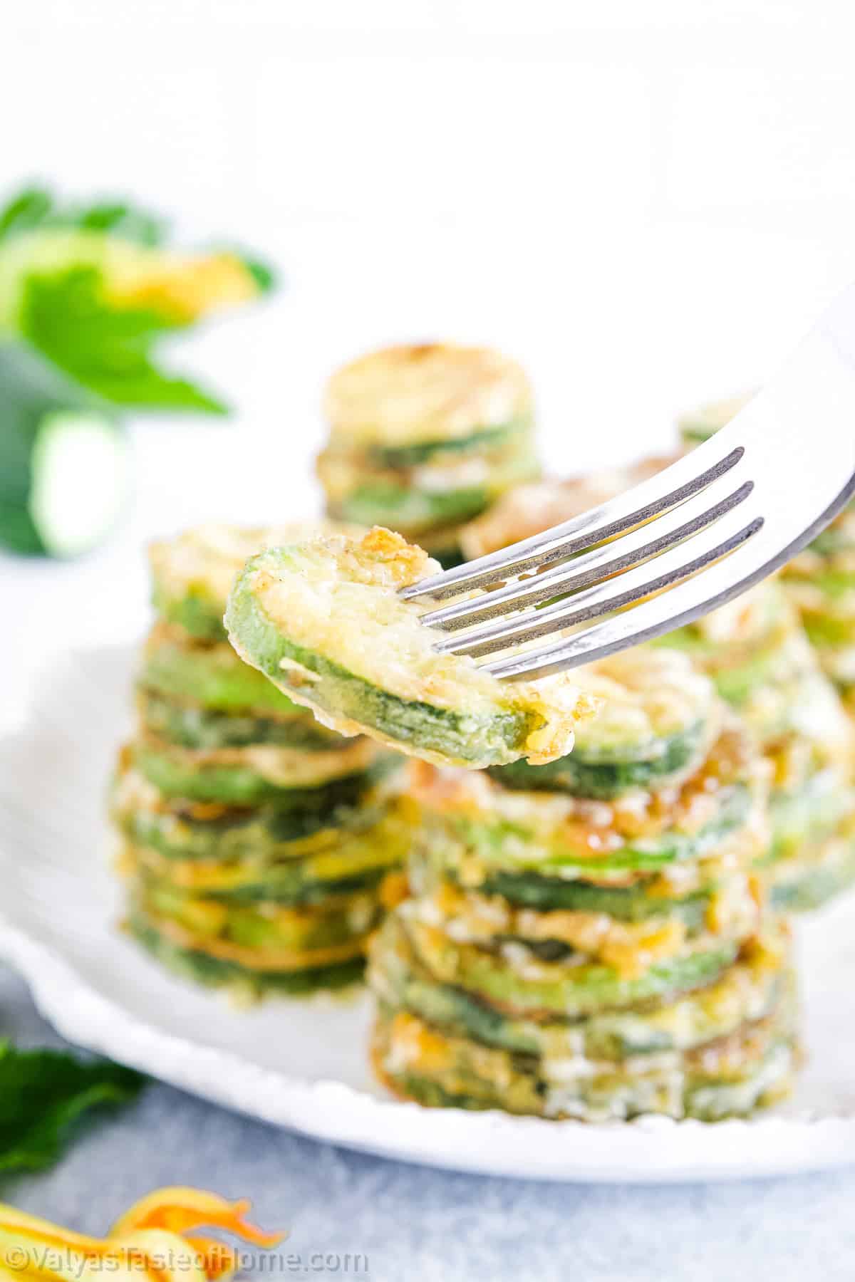 The zucchini is perfectly cooked and the breading is nice and crispy.