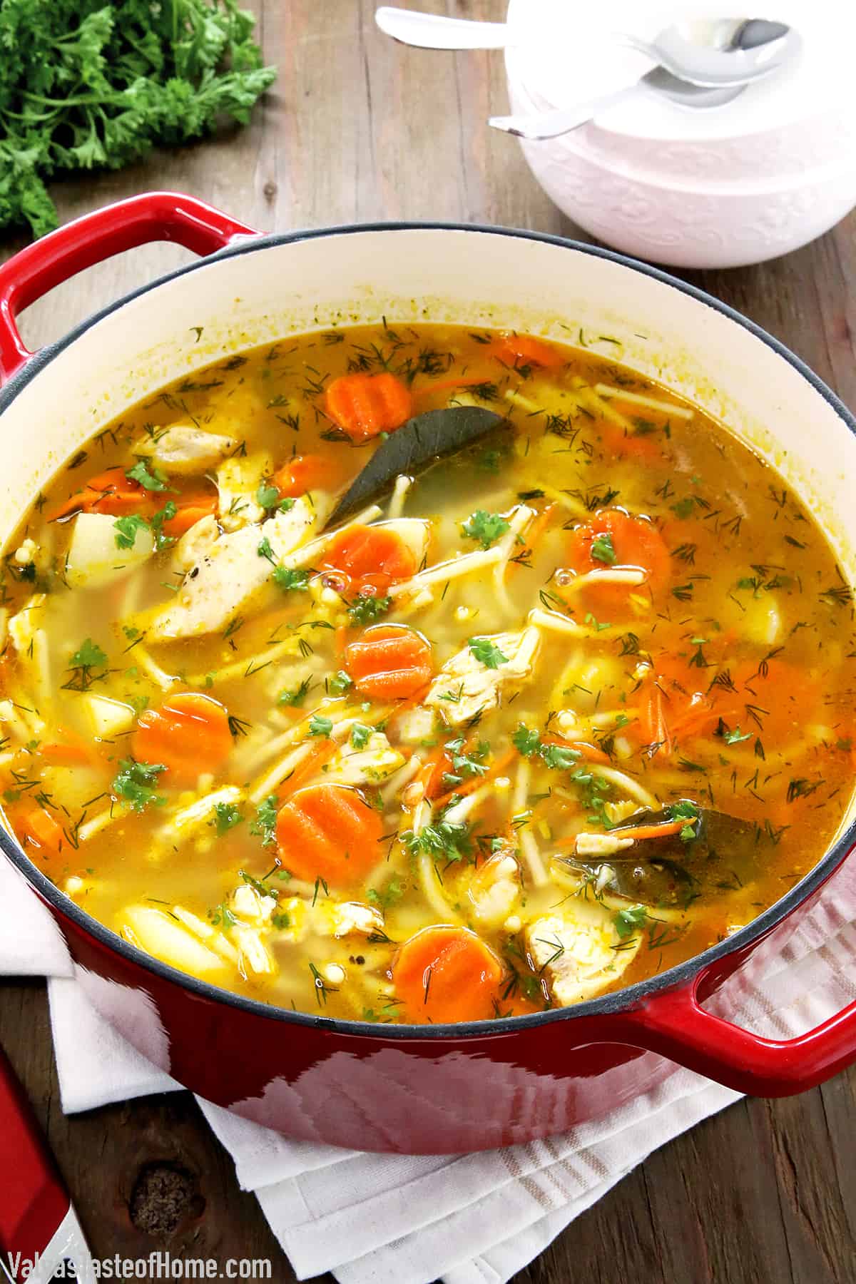 What can be better than a hot bowl of Homemade Chicken Noodle Soup on a chilly Fall day? Ok, maybe a weekend, plus this savory soup, plus a crisp and colorful fall day. #chickennoodlesoup #homemadechickennoodlesoup #familyfavorite #comfortfoods