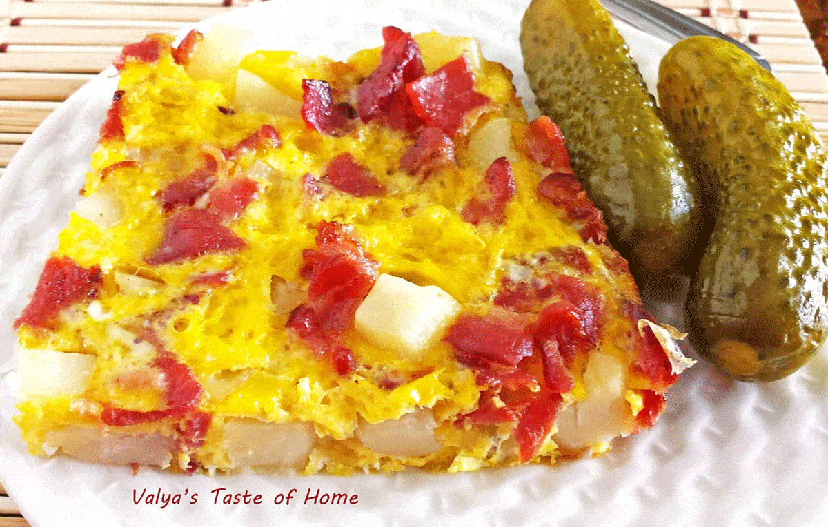 This breakfast omelet is delicious with fluffy eggs, crispy bacon, and perfectly tender potatoes. It’s the best breakfast for any day of the week!