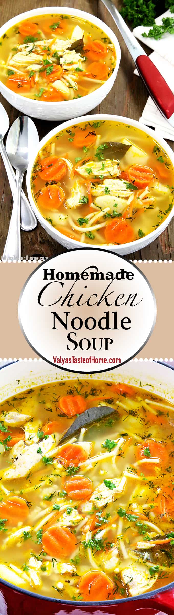 What can be better than a hot bowl of Homemade Chicken Noodle Soup on a chilly Fall day? Ok, maybe a weekend, plus this savory soup, plus a crisp and colorful fall day. #chickennoodlesoup #homemadechickennoodlesoup #familyfavorite #comfortfoods