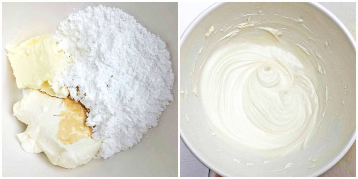Mix in powdered sugar and vanilla until fully incorporated.