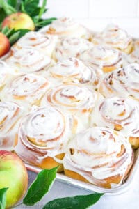 Apple cinnamon rolls are the perfect combination of soft and tender crust, spicy-sweet filling, and a drizzle of cream cheese frosting on top.