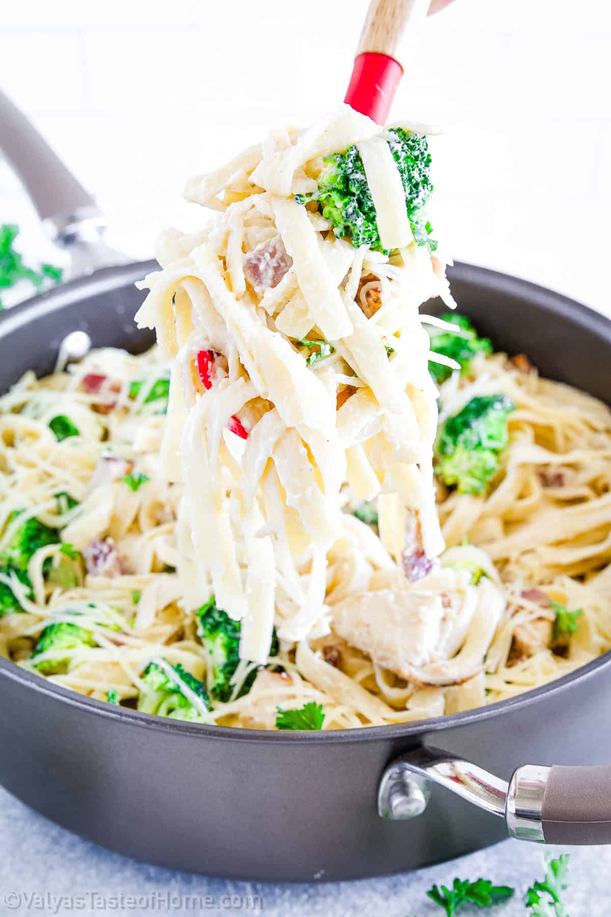This chicken and broccoli fettuccine alfredo is a savory family favorite that I love making for a quick and easy weeknight meal. 