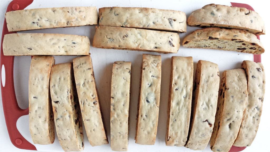 Dip each biscotti into this chocolate, then place them on a cutting board lined with wax paper.