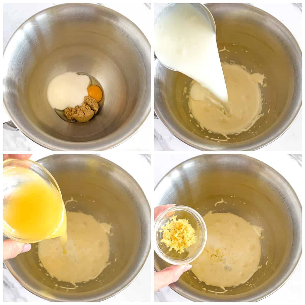 In the bowl of a stand mixer beat egg and granulated sugar and brown sugar for a few minutes.