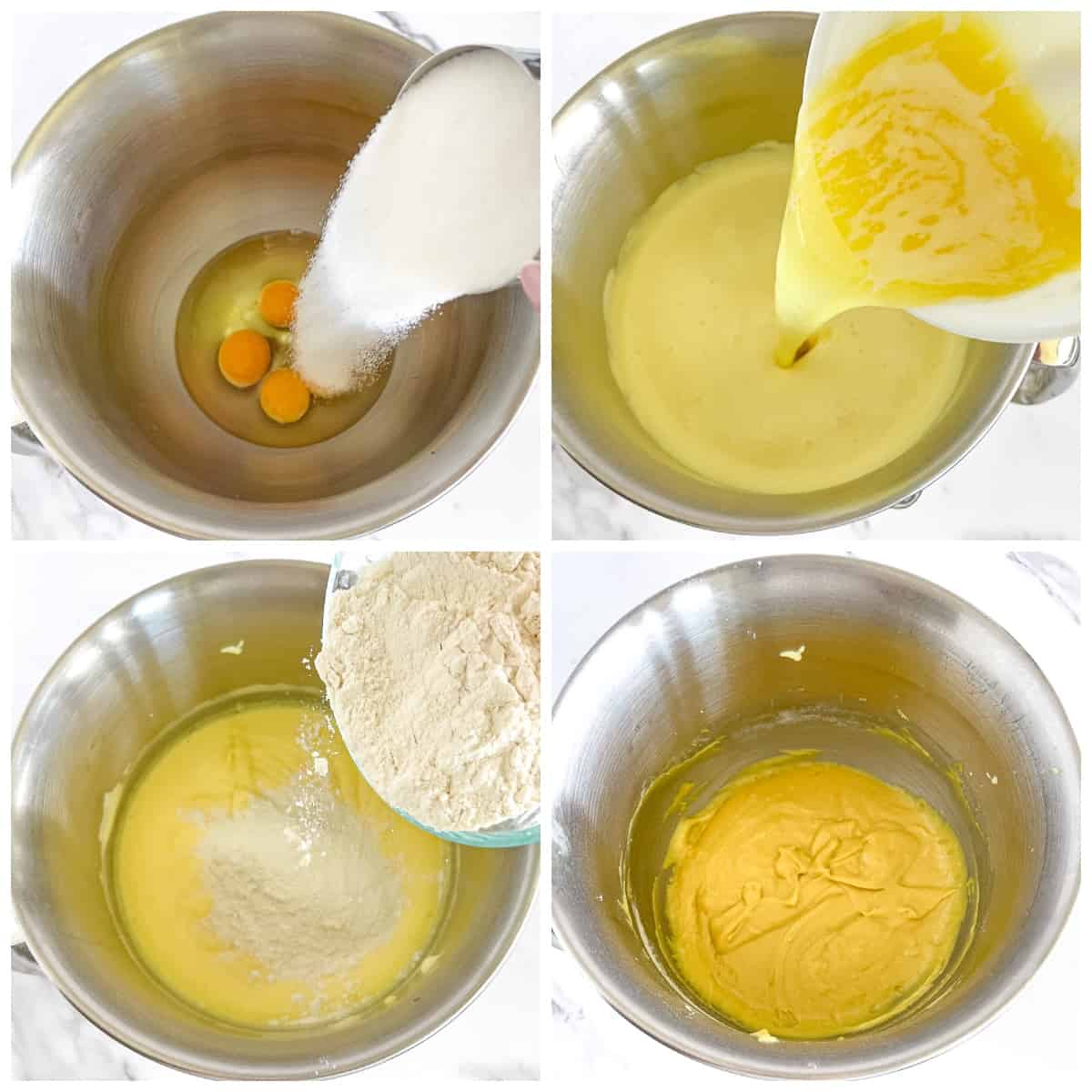 Gradually add in flour while mixing on low until everything is fully combined.