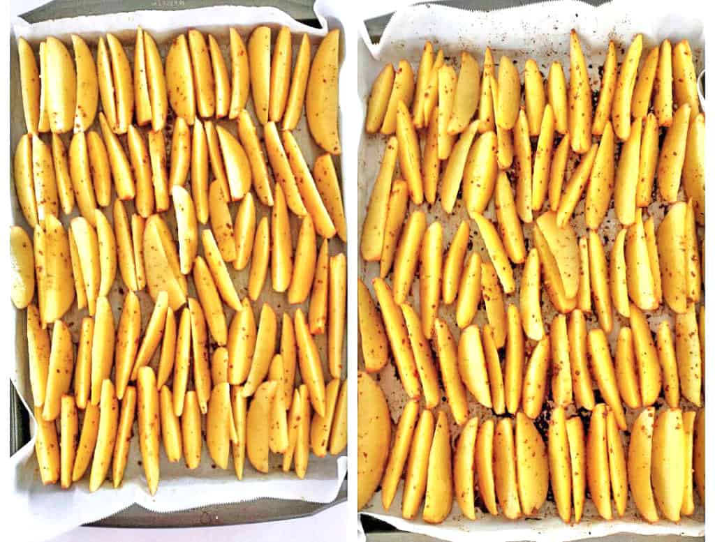 Place the potato wedges on a large baking sheet in a single layer. 