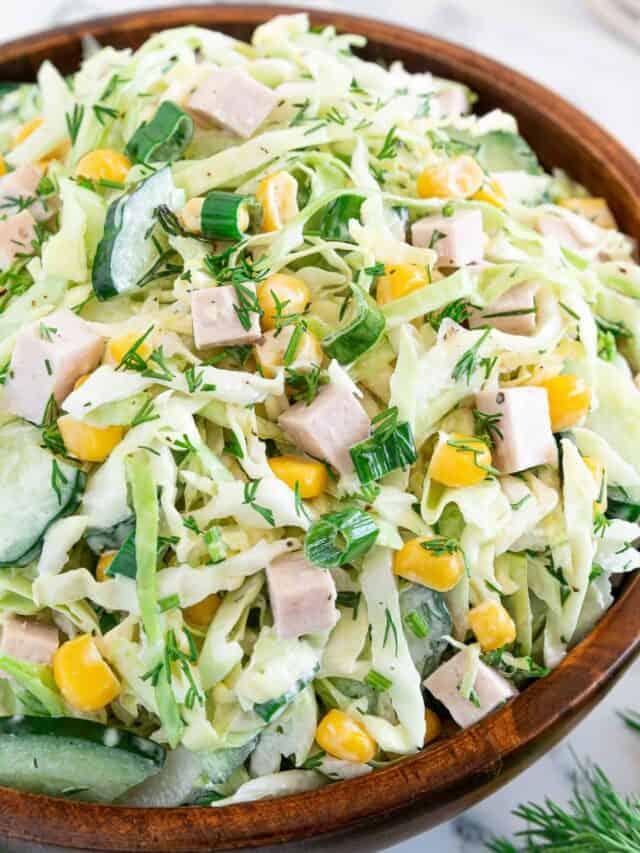 Salads made with cabbage tend to be my favorite. Crunchy cabbage, cucumbers, chives, and all the rest of the ingredients mixed with this brand of mayo, turn out into a perfectly tasty salad.