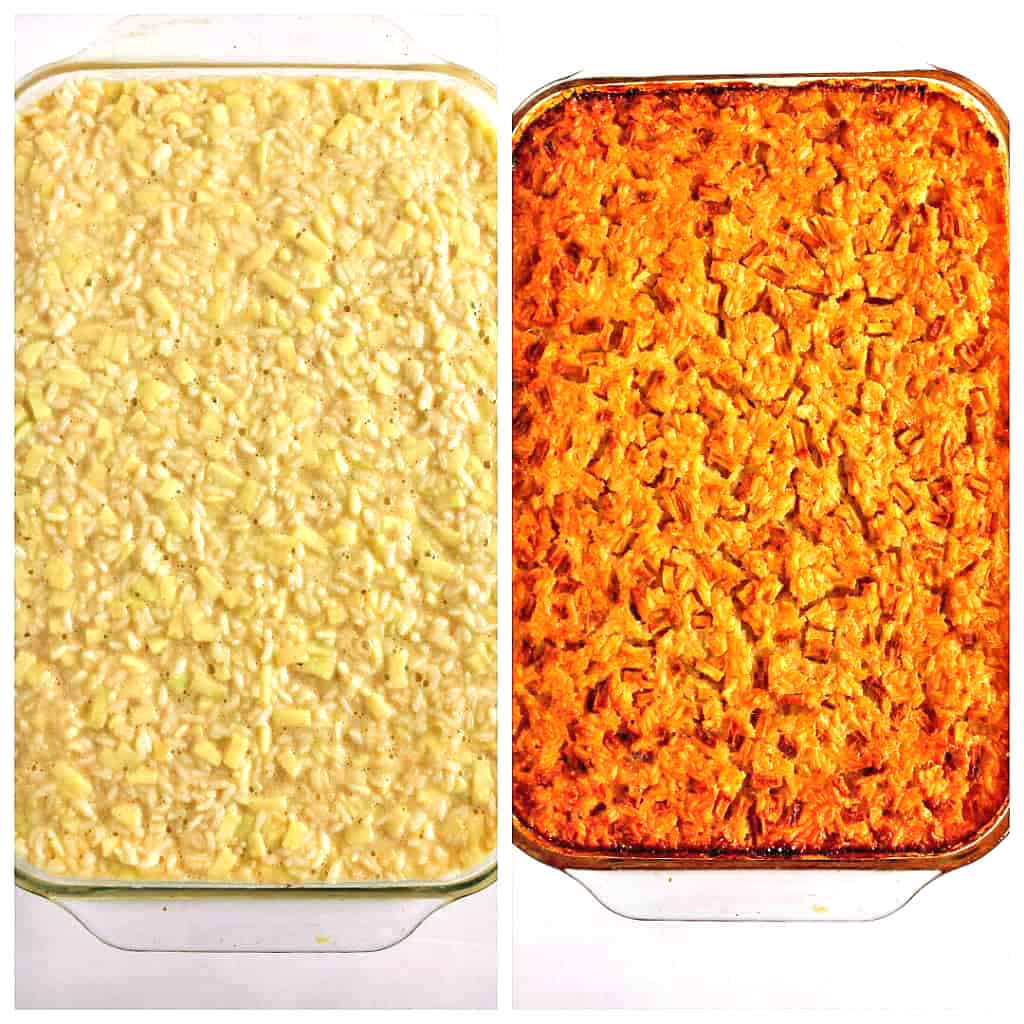 Place your zapekanka in the preheated oven and bake it at 375 F for 1 hour and 15 minutes, or until it's golden brown.