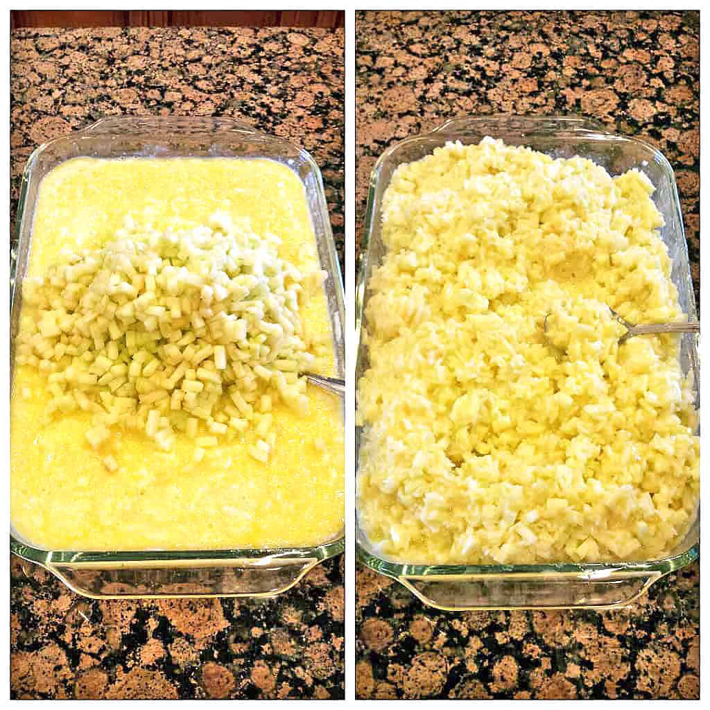 Add the chopped apples to the rice mixture and mix them in until everything is well combined.