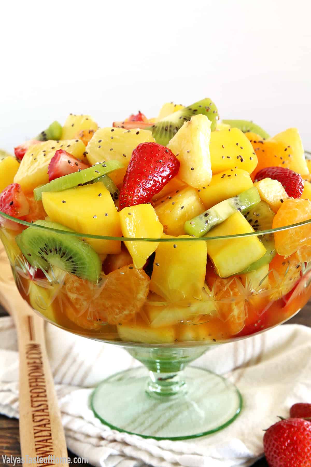 Even though I showed you my favorite mix of fruits for a tropical fruit salad above, you can use any tropical fruits you love the most.