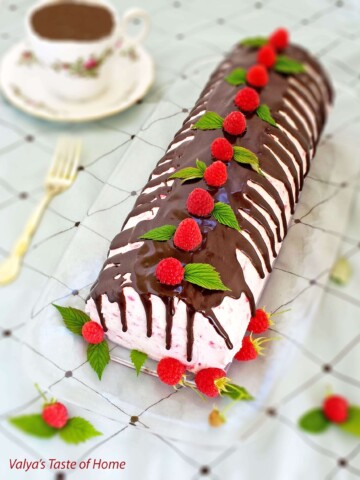 Honey Chocolate Roulade with Fresh Raspberry Cream