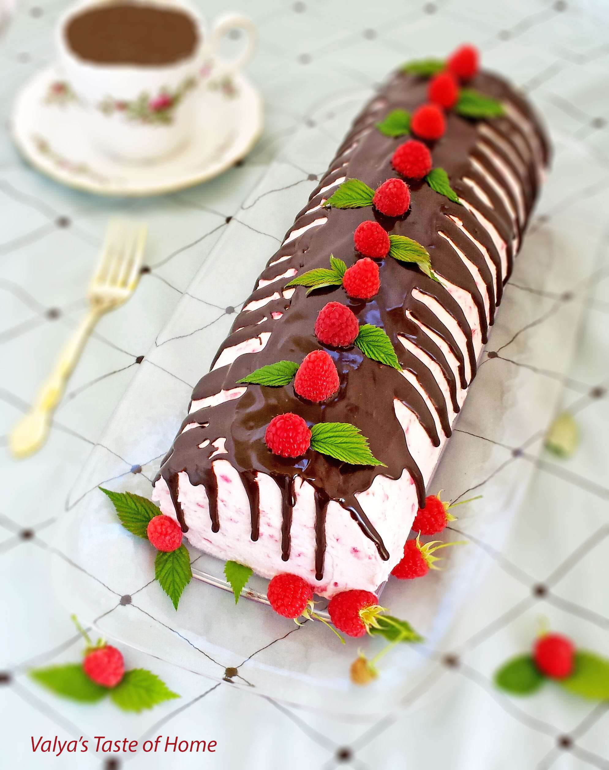 Honey Chocolate Roulade with Fresh Raspberry Cream