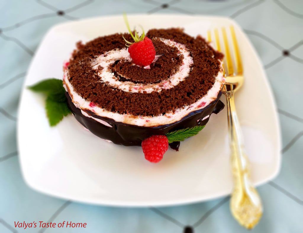 Honey Chocolate Roulade with Fresh Raspberry Cream