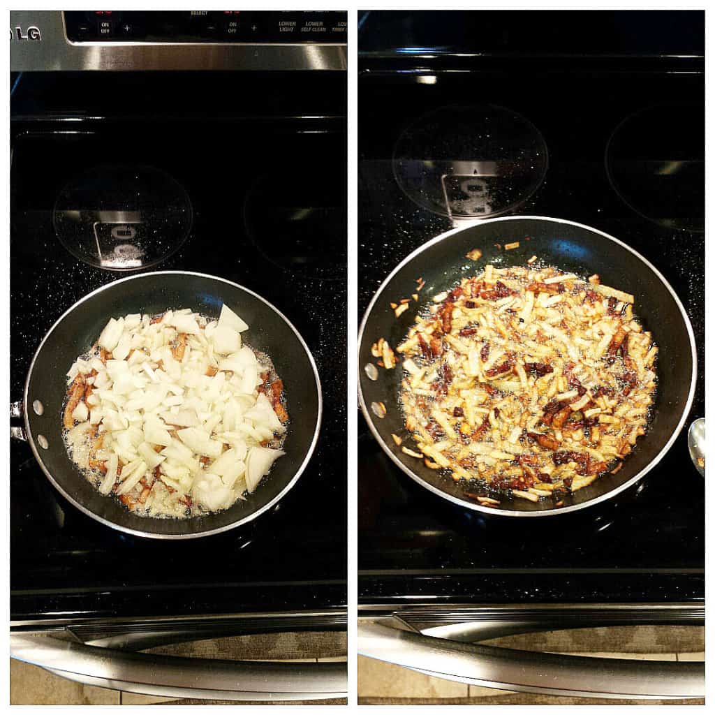 Young Potatoes with Caramelized Onion, Bacon and Dill