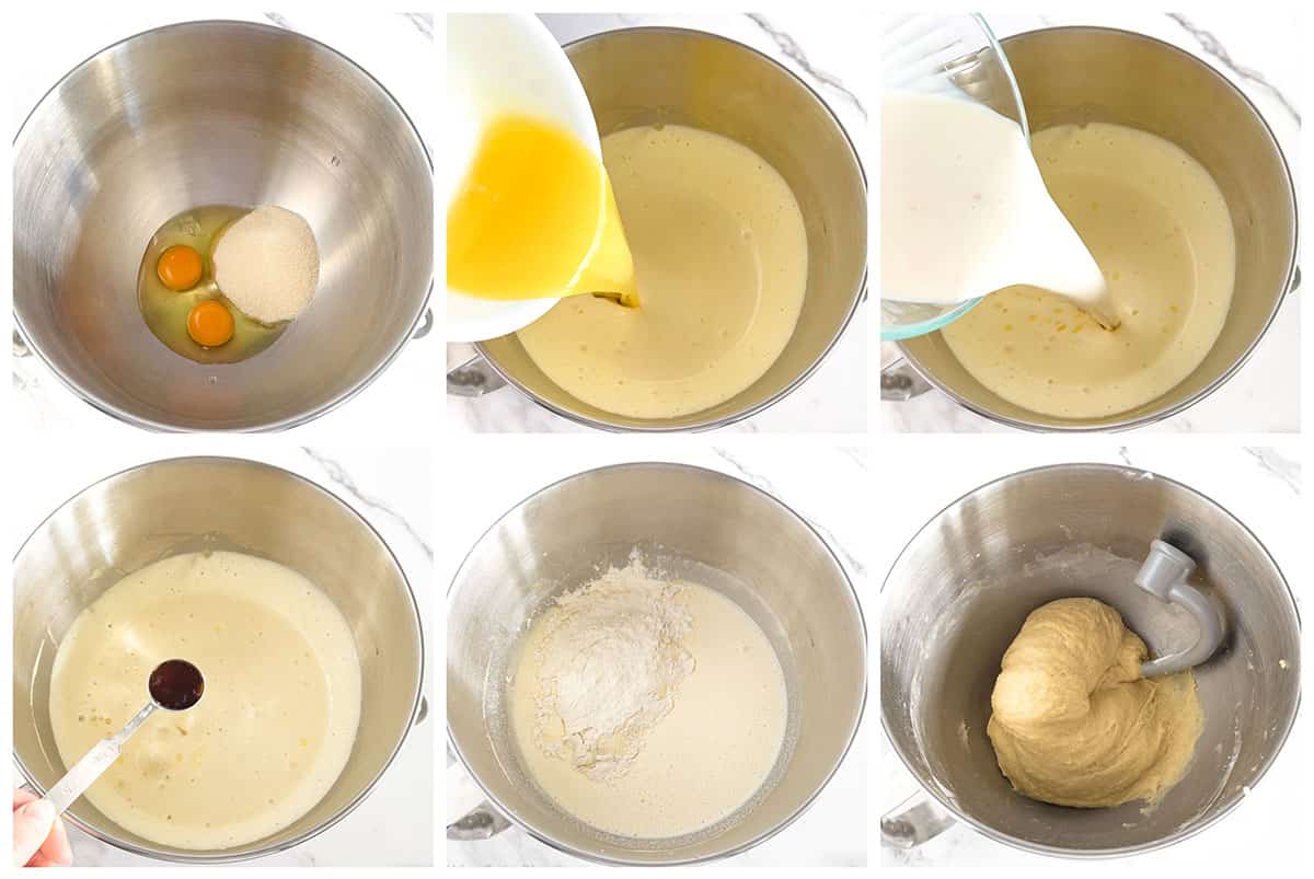 Simple steps to make dough for the amazing strawberry rolls.