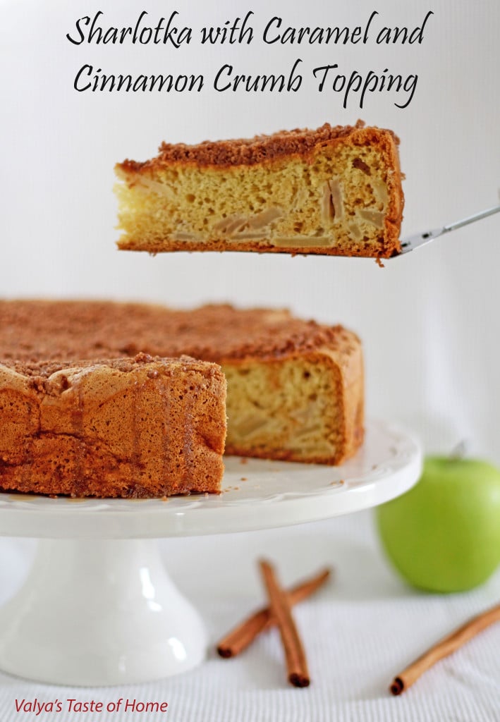 Sharlotka with Caramel and Cinnamon Crumb Topping