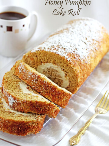 This Pumpkin Cake Roll is the perfect recipe for beginners to try, featuring a tasty pumpkin sponge cake rolled to perfection with a cream cheese filling!