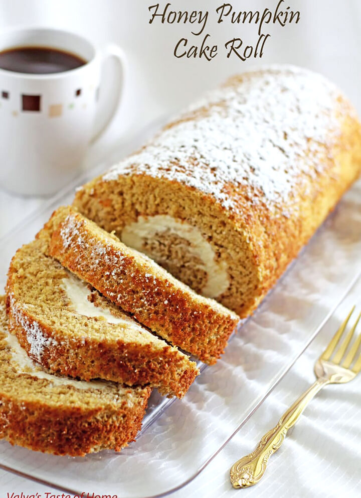 This Pumpkin Cake Roll is the perfect recipe for beginners to try, featuring a tasty pumpkin sponge cake rolled to perfection with a cream cheese filling!