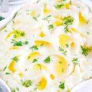 Your mashed potato puree is now ready to serve! This dish makes a great side for steak or any other main course.