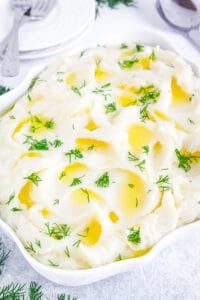 Your mashed potato puree is now ready to serve! This dish makes a great side for steak or any other main course.