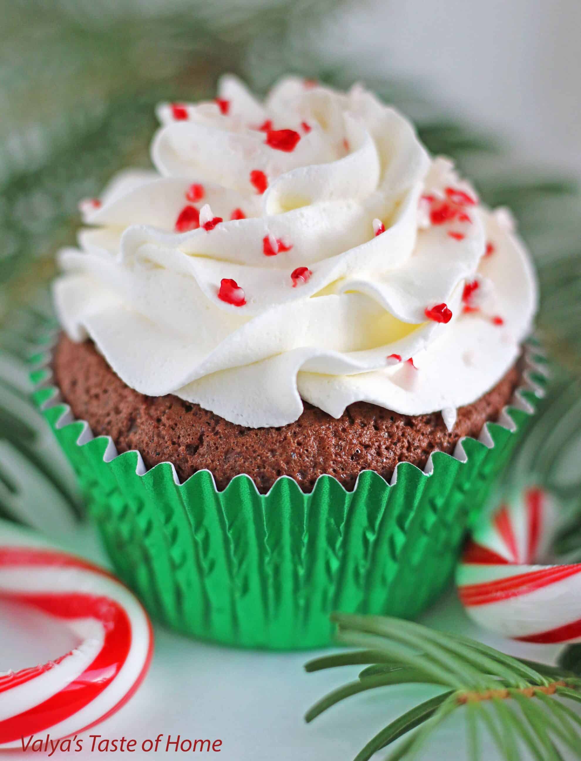 Candy Cane Honey Chocolate Cupcakes