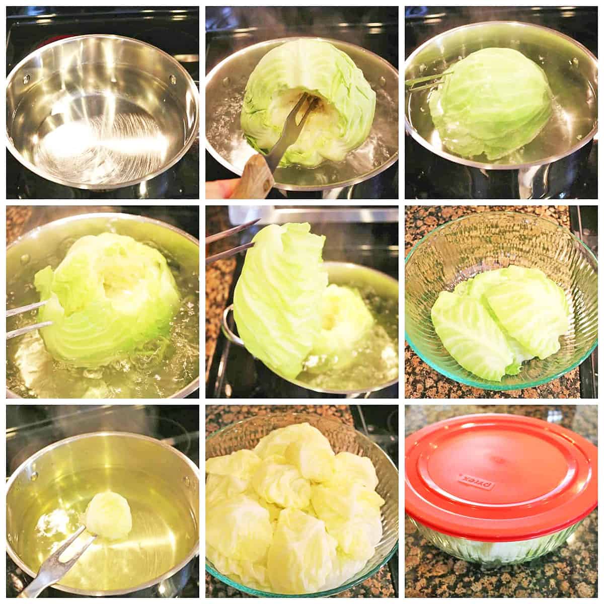 Place the cabbage in a pot of boiling water.