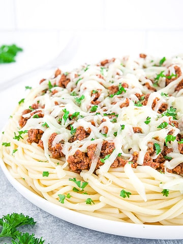 This Pasta with Meat Sauce is delicious, easy, and super quick to make! You can make this at home in under 30 minutes making this the perfect weeknight meal!