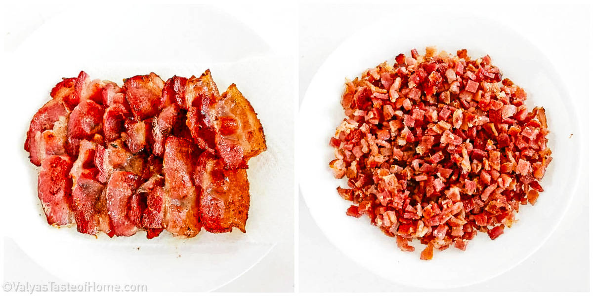 Fry the bacon in a pan until it’s crispy and golden brown. 