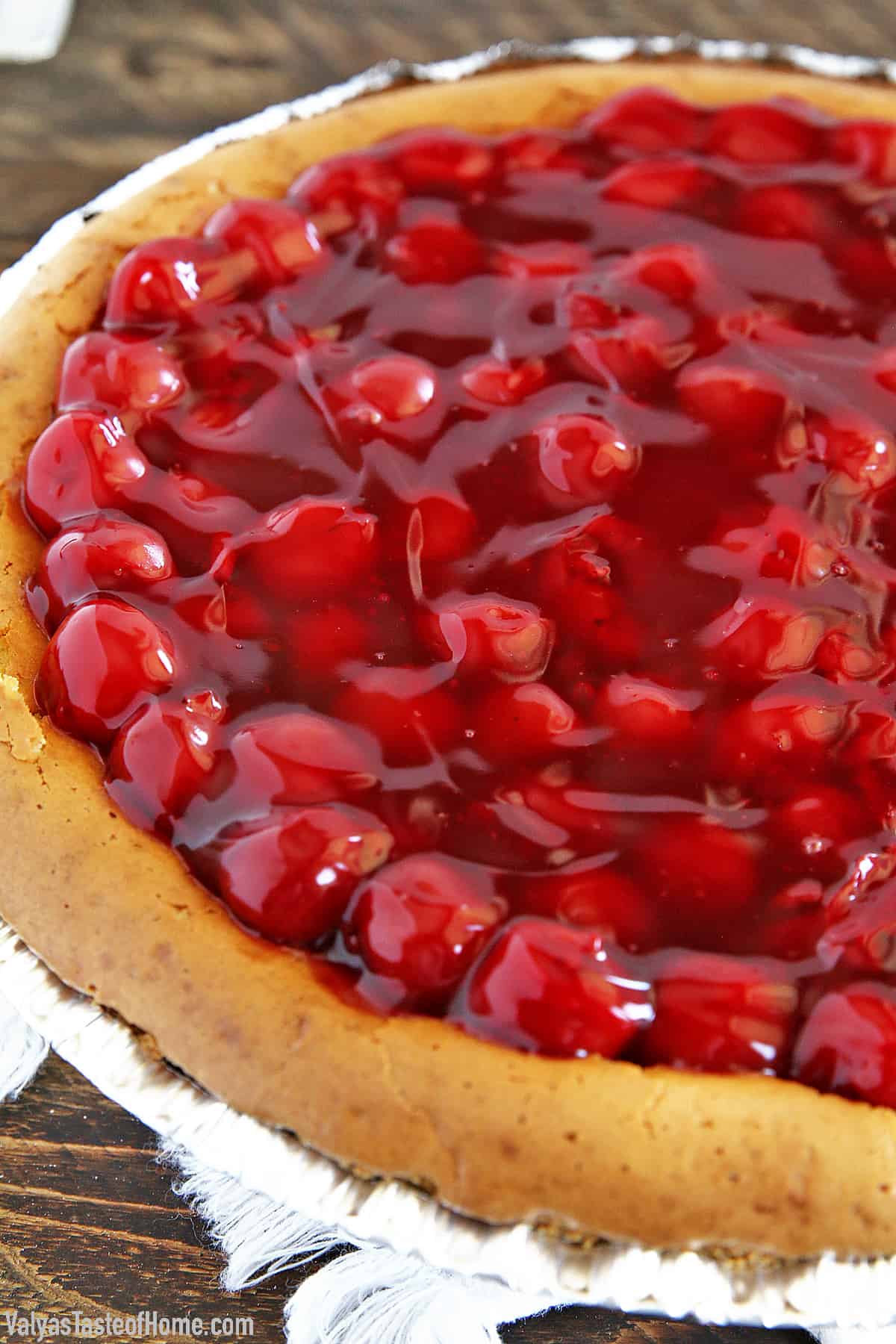 This Cherry Cheesecake is so easy to make and has a delicious original flavor that is hard to beat. It’s very smooth and creamy. A bit on the sweet side, but the slightly sour cherry topping perfectly complements that sweetness that is irresistible.