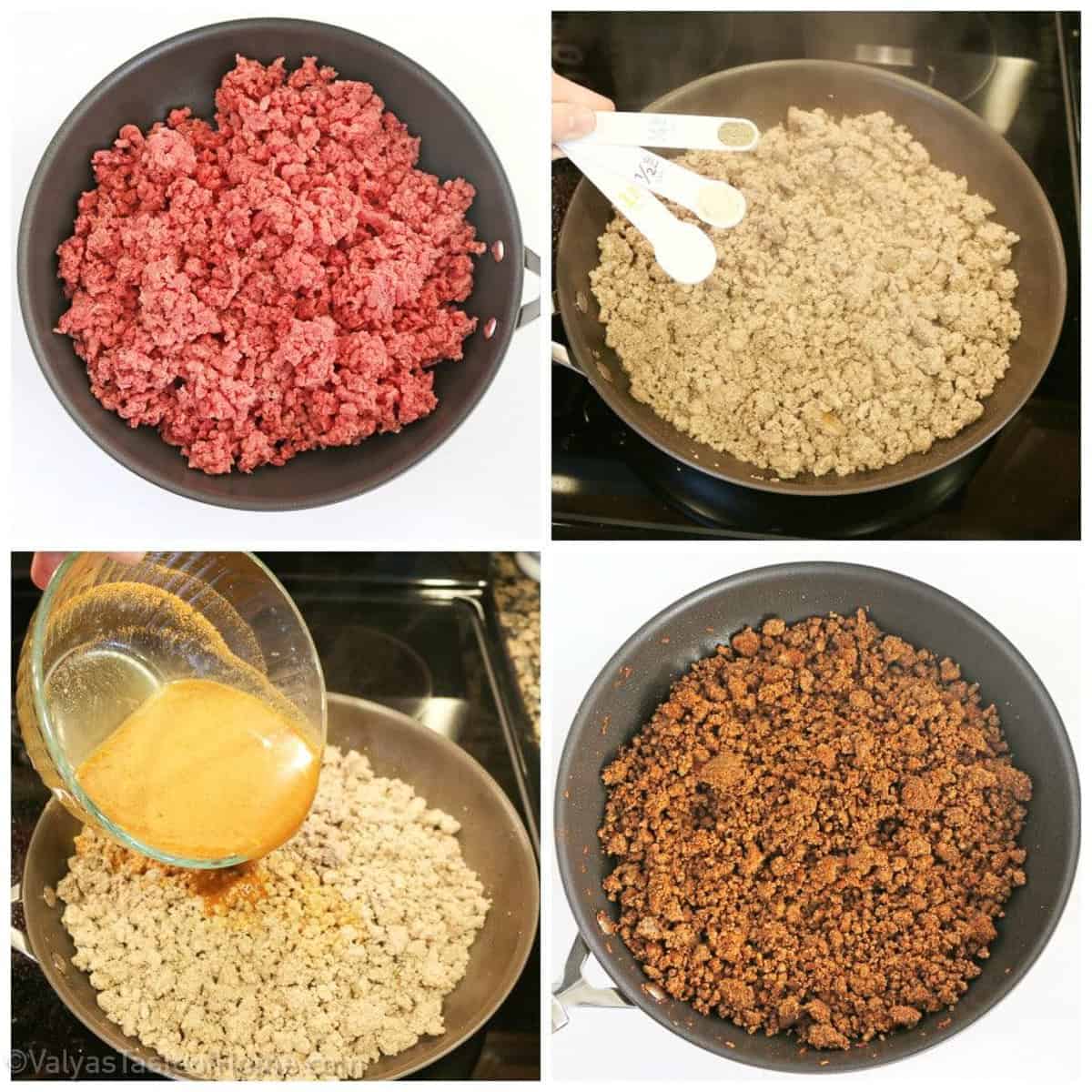 Sauté the meat on high heat for about 5 minutes, constantly mixing it.