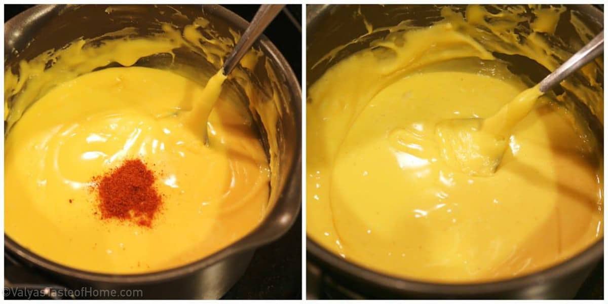 Add cayenne pepper to the cheese and stir it for about 30 seconds or until the pepper is well mixed in.
