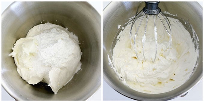Place all the frosting cream ingredients into a mixer bowl. Beat on high for a couple of minutes.