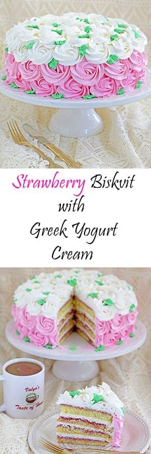 Strawberry Biskvit Cake with Greek Yogurt Cream - Valya's Taste