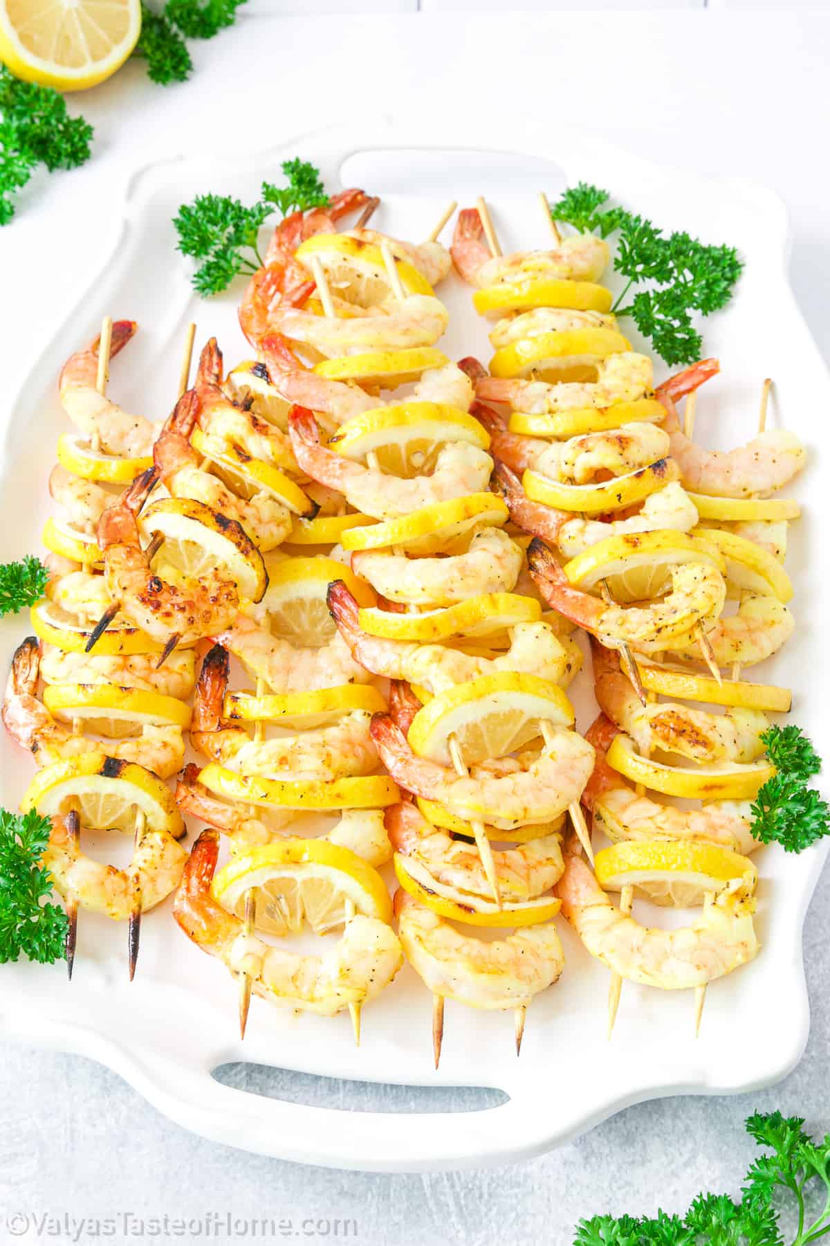 Shrimp Kabobs are skewers of marinated shrimp seasoned with lemon pepper seasoning and then grilled to perfection.