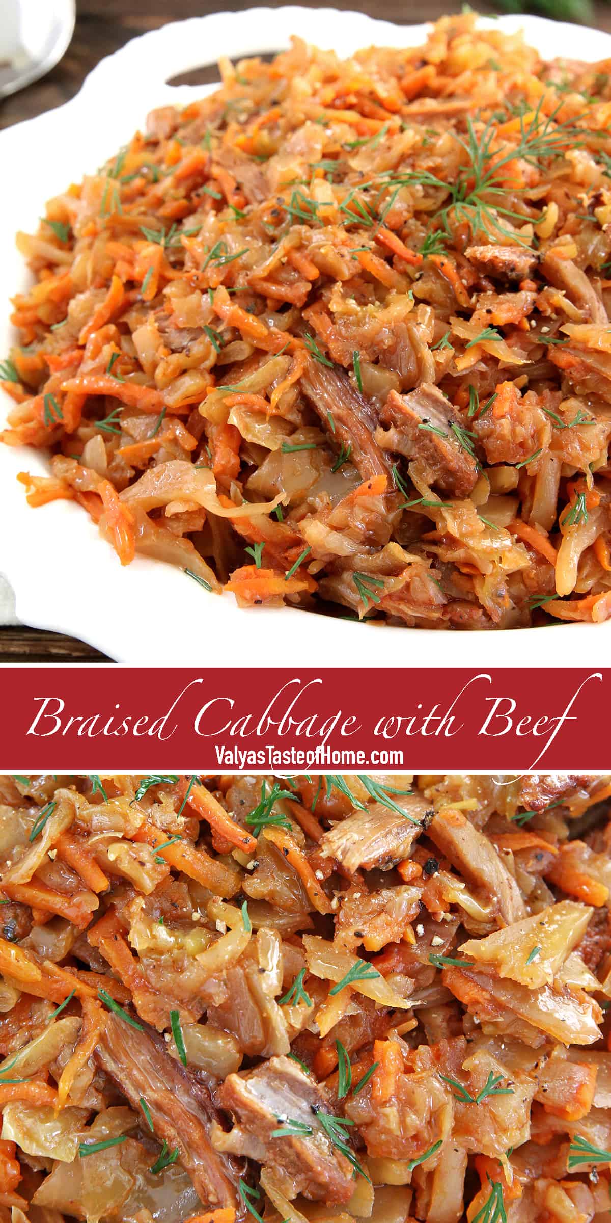 This Braised Cabbage with Beef is a very easy recipe to make but tastes so scrumptious and satisfying. It was a popular dish in Ukraine, as I was growing up. We had it pretty often during cabbage season and enjoyed it.