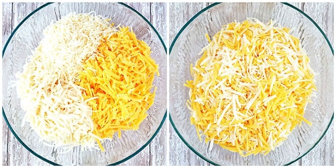 Shred all the cheese and mix it together.