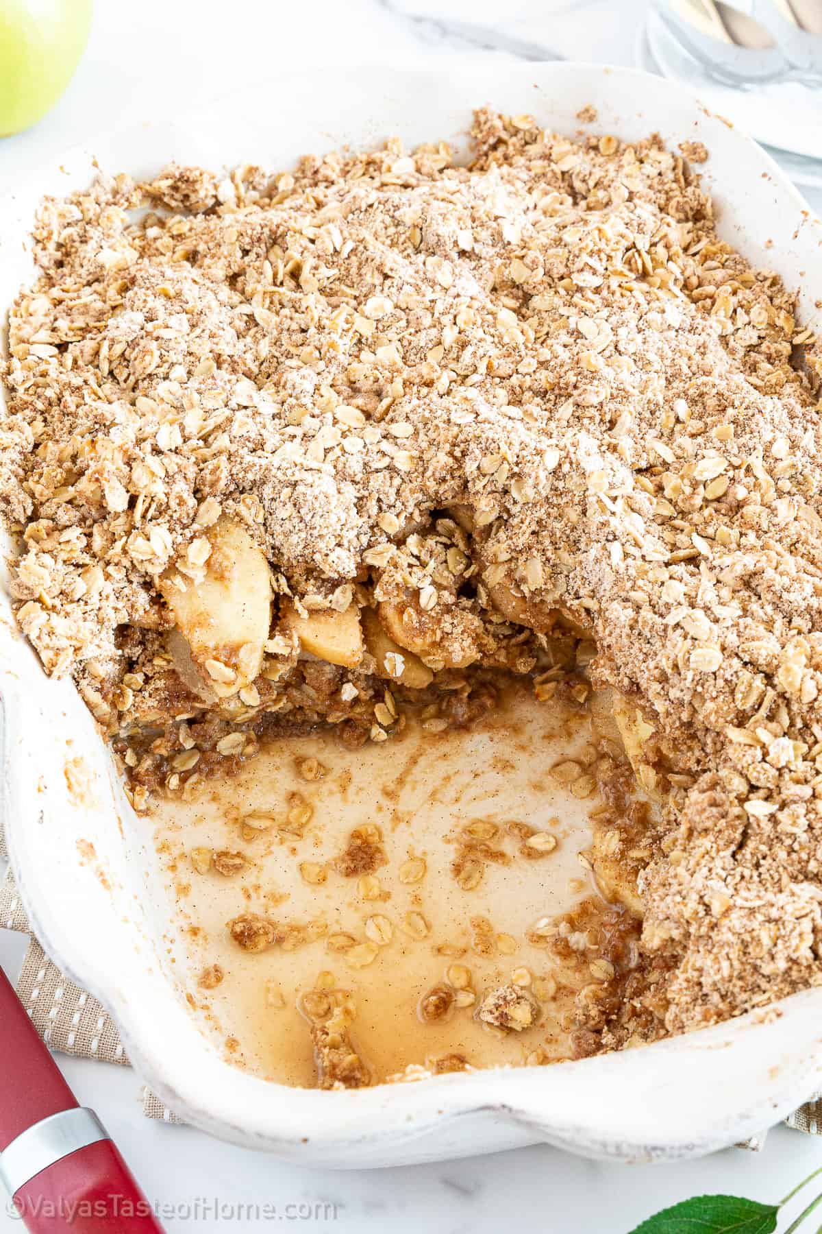 An Apple Crisp is a delicious traditional and classic dessert that is made with a streusel topping and has an apple filling.
