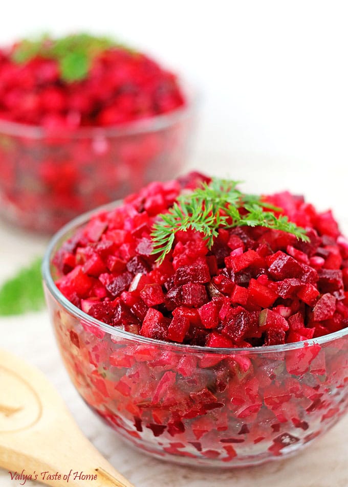 This Vinaigrette Salad with Avocado Oil Dressing (Ukrainian Red Beet Salad) is very special to me. It brings back those sweet childhood memories when my mom used to make it for her family on holidays. 