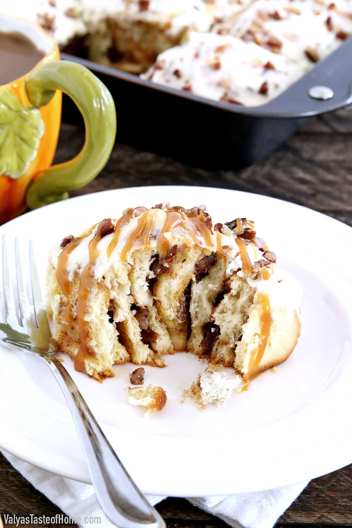 Pecan Caramel Pumpkin Rolls with Greek Yogurt Frosting