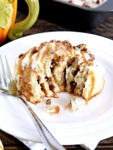 Pecan Caramel Pumpkin Rolls with Greek Yogurt Frosting