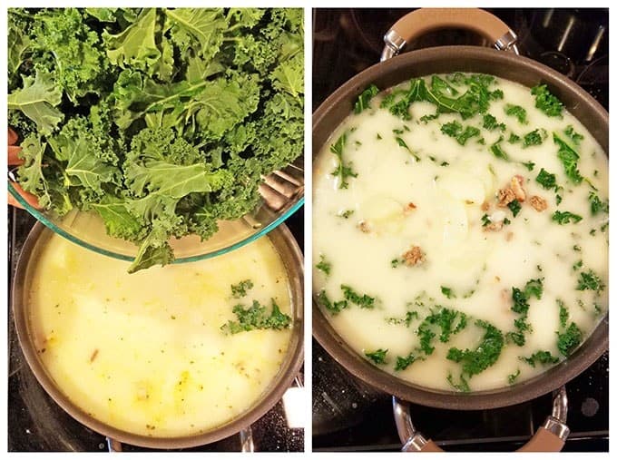 Add and mix in kale leaves.