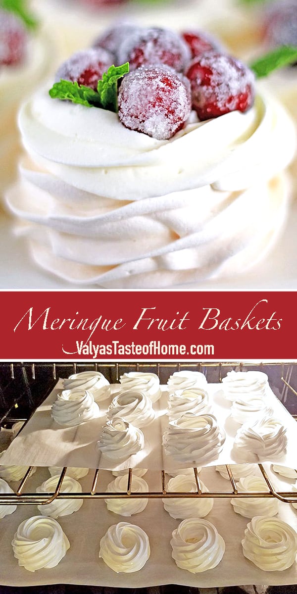 These beauties are crunchy, soft, and incredibly delicious. They are super fun and easy to make but melt so quickly in your mouth.  You can make these Meringue Fruit Baskets any size, shape (circular or square), and decorate in endless ways.