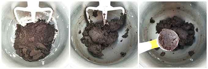 Using a tablespoon measuring spoon or cookie scoop, scoop some Oreo mixture and shape it into 1-inch balls. Repeat until all the Oreo mixture is used.